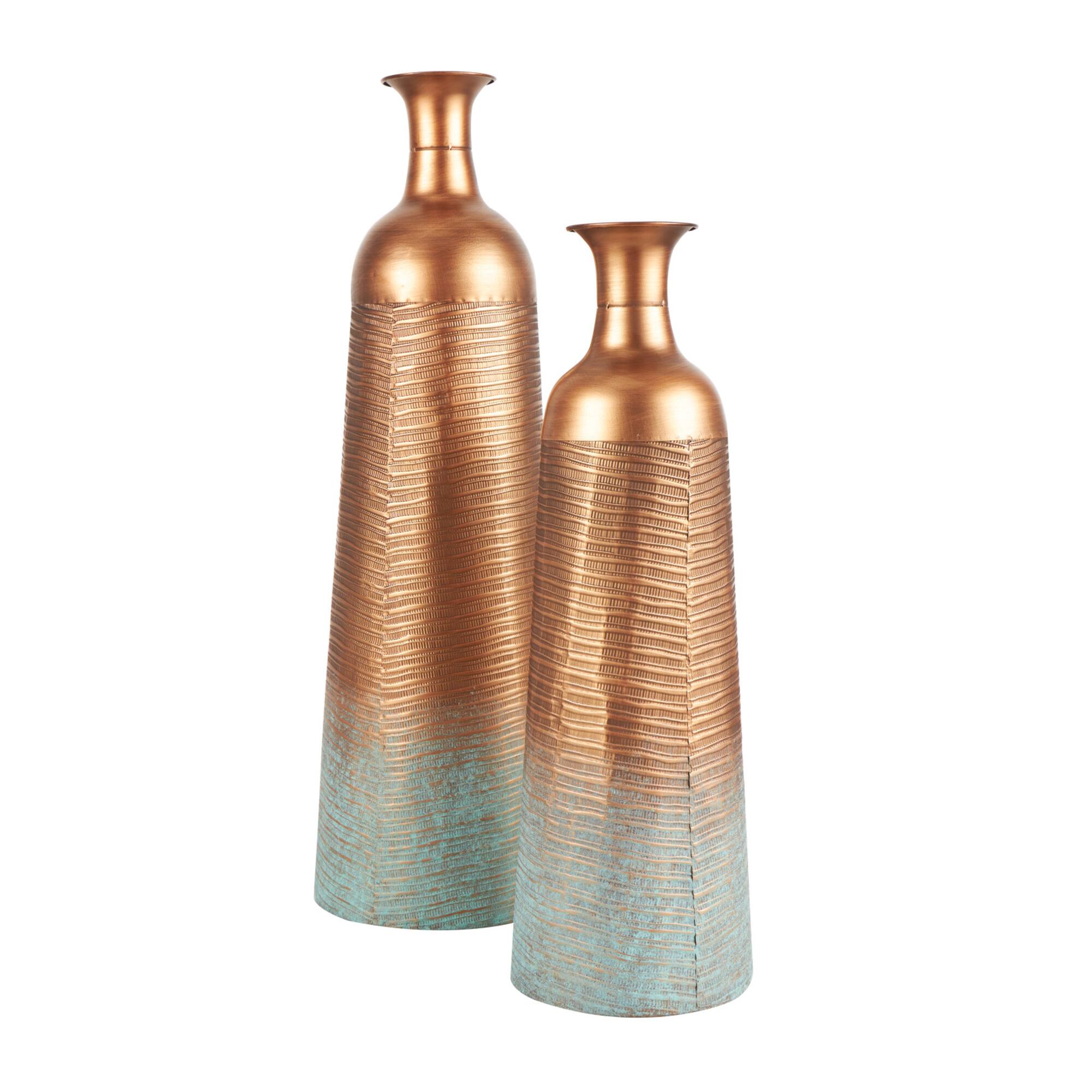 Distressed Ombre Copper Ribbed Vase Set